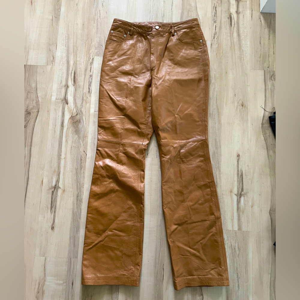 Vintage 90's Tan Genuine Leather Pants 14 Tall